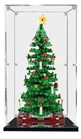Acryl-Vitrine für Le-go 40573 und LED-Licht für Le-go 40573, kompatibel mit Weihnachtsbaum-Spielzeug, transparente Displaybox, Geschenk (nur Vitrine, ohne Modell) (schwarze Unterseite + LED-Licht)