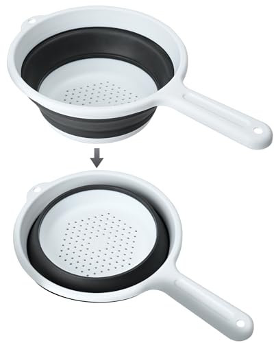 4UBonLife Passoire Pliable en Silicone avec Poignées, Plastique Passoire Pliante Cuisine, Passoire à Pâtes peu Encombrante, Passoire Retractable pour égoutter les légumes fruits, Blanc/gris