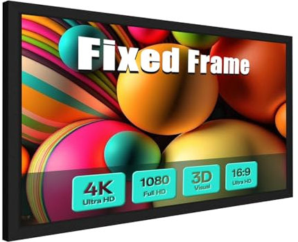 PerfecTisan Fixed Frame 100 inch Projector Screen 1.1 Gain 16:9 Format 4K Ultra HD Anti-Crease Projection Movie Screen for Office Home Theater Cinema, Wall Mount, Thickened PVC Material