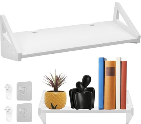 Estante Montado Pared Cuarto Baño - Autoadhesivo sin Taladrar Plástico Estantería Flotante Estantes para El Almacenamiento Organizador Maquillaje Sin Perforación Oficina Montada Pared, Blanco