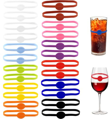 HO-SFSM 24 marcadores para vasos, marcadores de copas, etiquetas de cristal de silicona para la barra doméstica del partido, 12 colores, 1, Caucho