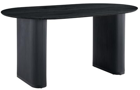 IDIMEX Esstisch Maxim schwarz - moderner Tisch 160 x 90 cm, Design Küchentisch oval mit Säulenbeinen und Lamellen, Esszimmertisch für 6 Personen