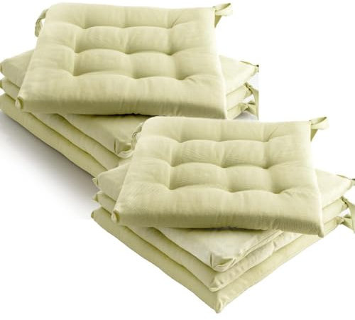etérea 8er Set Sitzkissen Outdoor 40x40 mit Bändern - Stuhlkissen Minze für Gartenstuhl & Innenbereich - waschbare Sitzauflagen Gartenmöbel - 8 Stück Kissen 40x40 cm - Minze