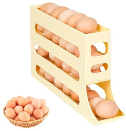 BDHYYM Eier Aufbewahrung, Eierbehälter,Eierspender Kühlschrank, Platzsparender Rollender Eierspender Eierhalter, Kunststoff Ei Organizer