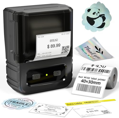 Itari Label Maker with Tape, M102 Bluetooth Sticker Maker, Portable Barcode Label Printer for Small Business, Address, Logo, Jar Price, Inkless Thermal Printer Machine for Office, Home, Black