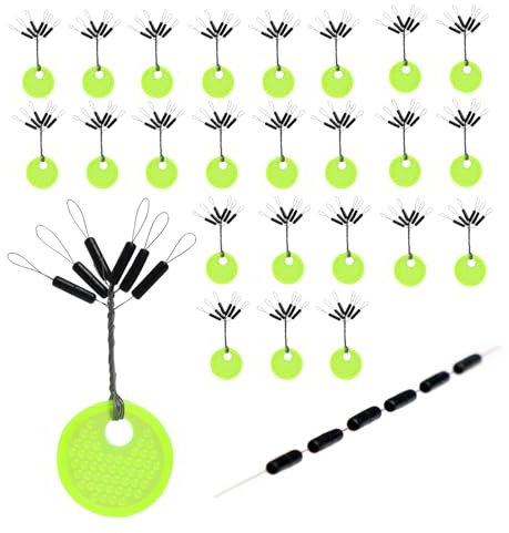 Teuena 150 Stück Gummistopper Angeln, (25 Pcs) 6-in-1 Gummiperlen Angeln Schnurstopper Silikonstopper Angel, Posenstopper für Linie Stopper Angeln und Sinker Stops