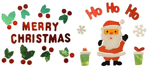 Confezione multipla di adesivi natalizi in gel, pupazzo di neve e fiocchi di neve, Babbo Natale e buon Natale, adesivi per finestre in gel festivi, decorazione natalizia per interni (Babbo Natale e