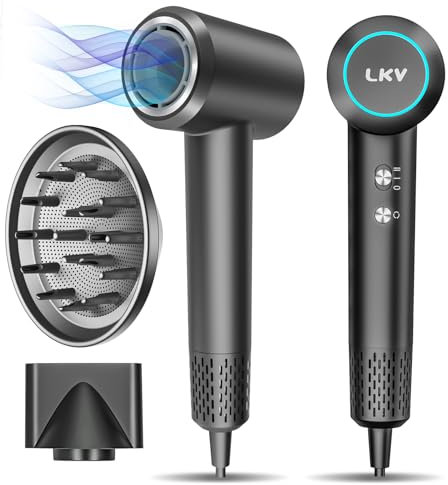 LKV Phon Capelli Professionale, 200 Milioni di Ioni Negativi Asciugacapelli Ionico, 2 Livelli Aria Fredda/Calda, Asciugacapelli Professionale Phon Capelli con Ugello Magnetico per Viaggi e Domestico