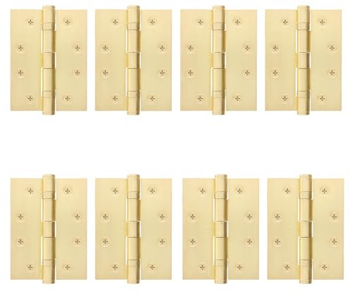 EAI Brass Door Hinges | 4 Inch / 102mm Satin Brass Internal Fire Door Hinges | 4 Pairs