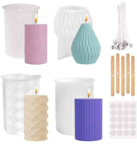 4 Stück Kerzenformen zum Gießen, Silikonformen Kerzen, Kerzen Selber Machen Set Formen zum Kerzenherstellung, Handgefertigte Seife, Gießen als Heimdekorationen, Bastel Ornamente, DIY Duftkerze