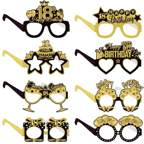 COLANANA Geburtstag Party Brille Dekoration,8 Stück Lustige Papier 18th Geburtstag Brille Deko,18th Geburtstags Party Dekorationen,Geburtstags Photo Booth Requisiten Zubehör für Frauen Männer