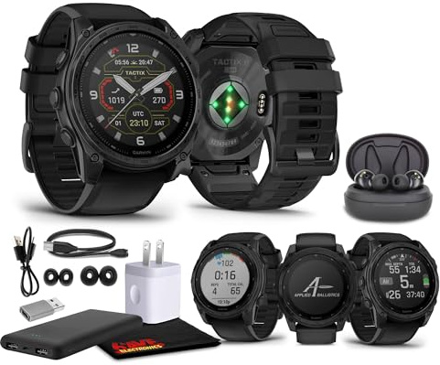 Garmin Tactix 8 51 mm Solar Charged Display Smart Watch, torcia integrata, durata della batteria 48 giorni, Premium Tactical GPS Smartwatch, Applied Ballistics Ultralight Solver Bundle + auricolari e