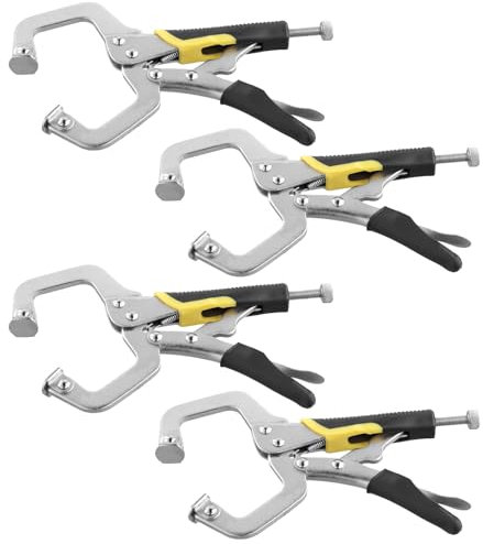 CHUIFAI 4 Stück 17cm Metallzwinge Schraubzwinge, Verriegelung C Klemmzange, Verstellbare Zwingen, Gripzange C Klemme mit Verstellbarer Schraube und Drehpads für Holzbearbeitung, Schweißen