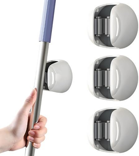 Auliuse Mop Broom Holder 3 Pcs wall mounted Mop Broom Holder Self Adhesive Organizer for Mop and Broom Kitchen Bathroom Garage and Garden