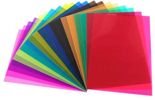 Dorglix 20 Stück Led Transparent Film Screen, Hitzebeständige Folie Hitzebeständig für Lampen, Farbfilter Folie, Lampenfolie, Fensterfolie Bunt Kinder, Gel-Lichtfilter, Farbige Transparente Folie