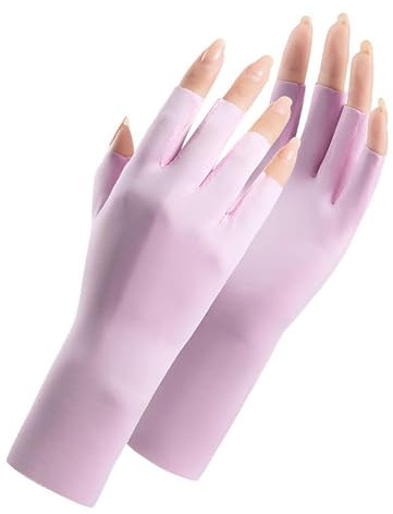 TPZORJX 1 Paar UV Shield Handschuhe Nägel,Maniküre Fingerlose Handschuhe,Professionelle UPF50+ Anti-UV Schutz Handschuh Ohne Fingerkuppen für Maniküre Nagellack Fitness Radfahren Angeln(Lila)