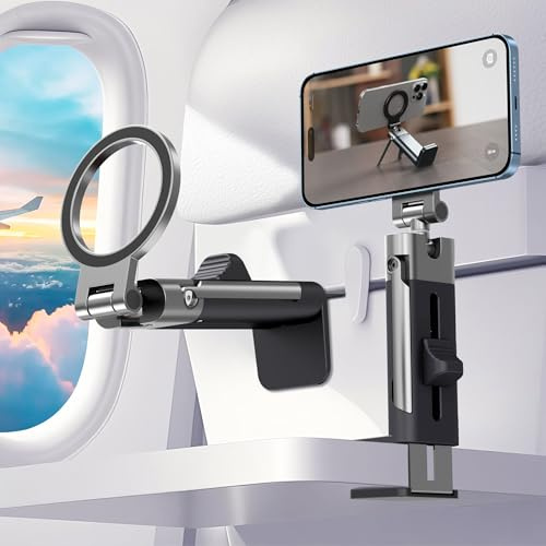 SOGUE Airplane Travel Essentials Men Phone Holder,Plane Phone Mount for MagSafe,Foldable Magnetic Phone Stand for Desk 360° Swivel Universal in Airplane Gadgets Valentines Day Gifts Him for iPhone 17