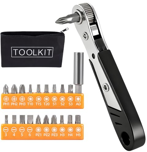 RTAYAGOOPA 22-in-1 Right Angle Screwdrivers Set, 36-Tooth Mini Ratchet Screwdriver, 90° Offset for Tight Spaces, Multi-head screwdriver Compact for DIY/Repairs, Gifts for Men