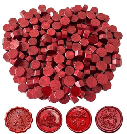 Juguta 100 Stück Siegelwachs Perlen,Wachssiegel Stempel, Siegellack Perlen, Siegelwachs Perlen Set, Wachs Achteckig, Für Einladungen, Karten, Umschläge, Geschenkverpackungen,Rot