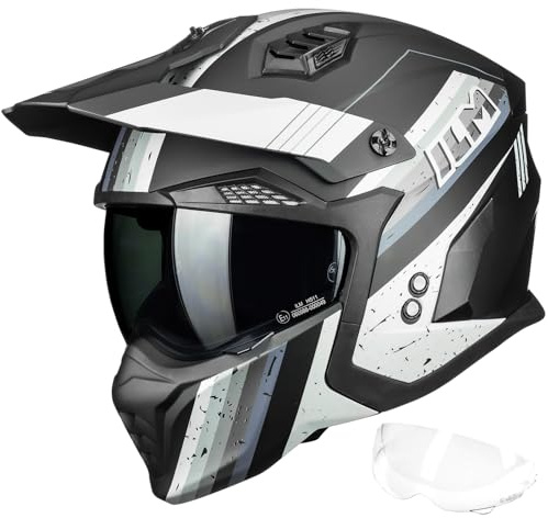 ILM Motorradhelm Damen Herren Motocross Jethelm HS711 | ECE22.06/DOT geprüft, abnehmbarer Kinnschutz, getöntes & klares Visier, ABS-Schale