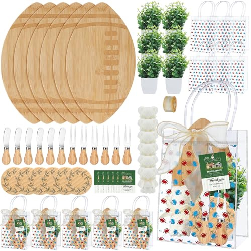 Honeydak Fußball-Preise für Babypartys, 6 Sets in Fußballform, Käsebrett, Gabelmesser, Untersetzer, Handtuch, Topfpflanze, Dankeskarte, Geschenktüte für Babyparty, Brautparty, Gastgeschenk