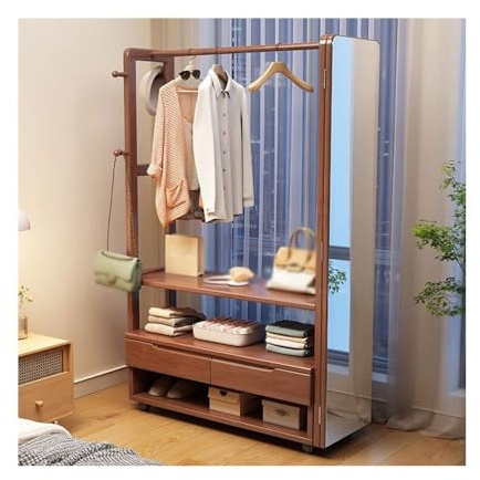 TRENT-693 Porte Manteau sur Pied Cintre porte-manteau sur pied porte d'entrée zone suspendue en bois massif de chambre légère(Walnut,Moyen)