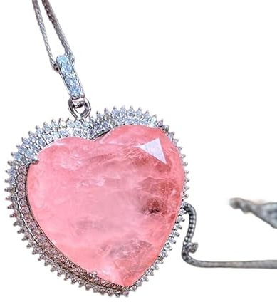 Générique Pendentif collier Coeur Morganite rose, Tourmaline bleu et Moissanites Argent massif 925
