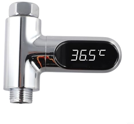 Evenoonest Termometro digitale autoalimentato con display a LED, girevole a 360°, per doccia e rubinetto, luce alimentata ad acqua per bagnetto, collegamento tubo da 1/2 pollici (seconda generazione)