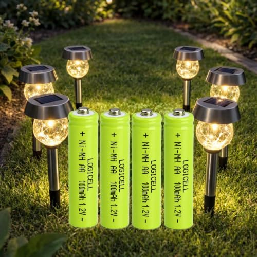 4 stück LogiCell NI-MH-Akku Mignon AA 100mAh, 1,2V Solar Batterie für Solarprodukte, Solarlampen, Solarleuchten LED Gartenleuchte Dekoleuchten, Lichterketten, Wiederaufladbar