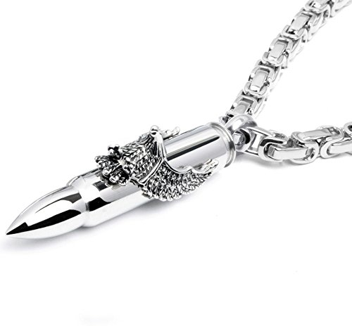 Schmuck-Checker Massiver Edelstahl Herren Anhänger Patrone Adler Munition Bullet silber Königskette Halskette