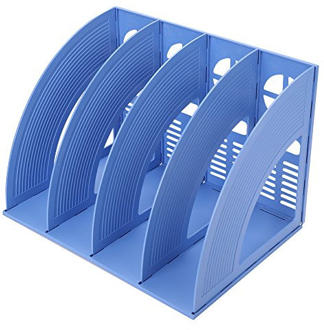 LONTG Présentoir de Fichiers avec 4*Compartiments Porte-revues Magazines Organisateur de Bureau Scolaire Boîte de Rangement Assemblé en Plastique Durable Format A4 Support des Fichier Documents Livres