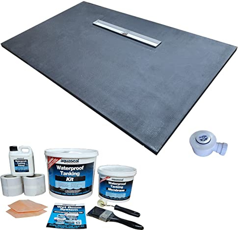 Nassboards Linear Wetroom Shower Tray & Aqua Kit - Gulley Drain on Long Side