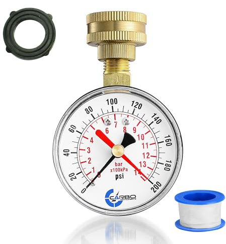 CARBO Instruments 6,4 cm Manometer, Wasserdruckprüfgerät, 1,9 cm Innenschlauchgewinde, 0-200 PSI mit rotem Zeiger