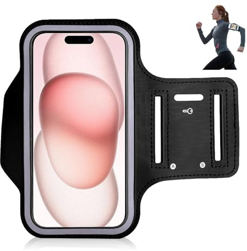 Armband Case For iPhone 16e/16/16 Plus/16 Pro/16 Pro Max/15/15 Pro/15 Pro Max/15 Plus/14/14 Pro/14 Pro Max/14 Plus/13/13 Pro, Sports Phone Case Holder for Running, Gym Workouts & Exercise (BLACK)
