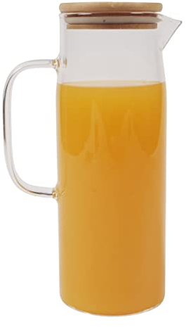 ORNAMI Glass Pitcher Drinking Juice Jug, Water Carafe with Lid, BPA-Free, 1.2L (Bamboo Lid)
