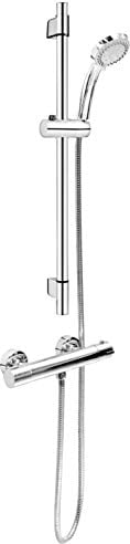 Cornat Dusch-Komplettset ''Fit'' - verchromt - Mit Thermostatarmatur - Handbrause mit 3 Strahlarten: Normal-, Soft-, Massagestrahl - Anti-Kalk - Variabler Bohrlochabstand / Duschsystem / TECBW3423
