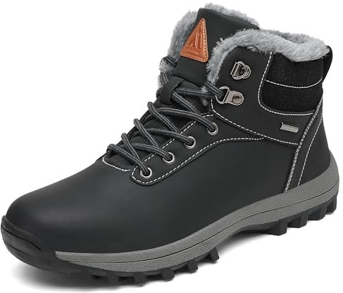 Mishansha Scarpe Uomo Invernali Stivali da Neve Donna Stivaletti Invernali Impermeabili Scarponcini con pelo Caldo Stivali Neve Scarpe Trekking Nero, Gr.42