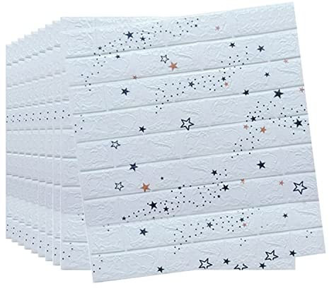 10pcs 3D tuile brique mur autocollant auto-adhésif panneau de mousse imperméable papier peint,3D brique stickers muraux,auto-adhésif mousse de polyéthylène papier peint amovible (Gypsocpila blanc)