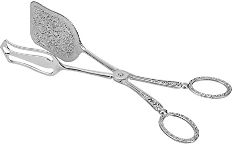 Agatige Vintage Silver Zinc Alloy Serving Food Tongs, 9.1in x 2in, 1pc