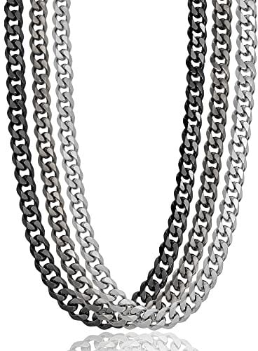 RUGGED steel Edelstahl Panzerkette massiv - Breiten: 7/11 mm - Längen: 45/50 / 55/60 cm - Farben: Silber/Schwarz/Schwarz-Vintage (Silber (7 mm), 60)