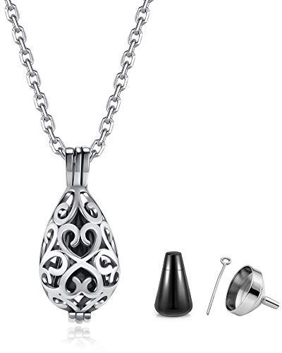 JSDDE Memorial Urnen Anhänger Halskette Partone Anhänger für Asche Haare Nagel Locket Anhänger Gedenken Charms Anhänger Kette mit Trichter füllen Kit (Wassertropfen (Schwarz))