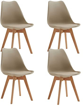 EGOONM 4er Set stühle Esszimmerstühle mit Massivholz Buche Bein, Retro Design Gepolsterter Stuhl Küchenstuhl Holz (Braun)
