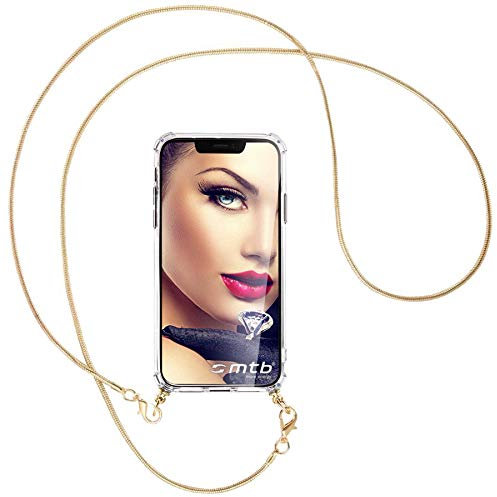 mtb more energy Handykette kompatibel mit Apple iPhone XR (6.1'') - Metallkette (Snake Gold) - Smartphone Hülle zum Umhängen - Anti Shock Full TPU Case