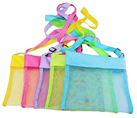 IMEIKONST 5-Pack Beach Mesh Bags for Children Toys Balls Shells Colorful