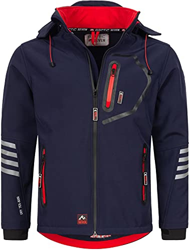 Arctic Seven Herren Softshell Jacke Funktionsjacke Outdoor Regenjacke Atmungsaktiv Fleece Innenfutter AS301 [AS-301-Navy-Rot-Gr.L]