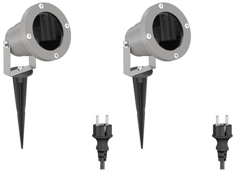 ledscom.de 2 Stück Gartenstrahler DUK mit Erdspieß für außen, IP65, Stecker, grau, 1 x GU10 max. 15W
