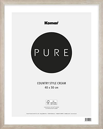 Komar Bilderrahmen Holz Country Style Cream 40 x 50 cm - mit hochtransparentem bruchsicherem Kunststoff/Acrylglas - grau - Fotorahmen, Wandrahmen - BI-4050-CS-GR