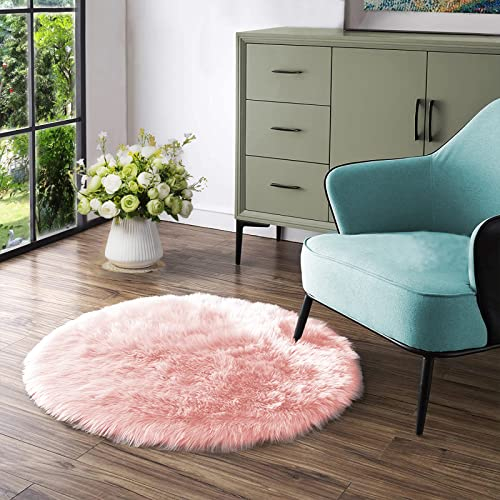 Latepis Teppich Rund 150 cm Teppich Rosa Waschbarer Teppich Schaffell Kunstfell Schlafzimmer Flur Teppich Shaggy Shag Teppiche Gegend