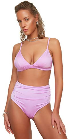 Trendyol Slip Bikini Classico a Vita Alta Donna Trotter Normale Costumi da Bagno, Lilla, 0