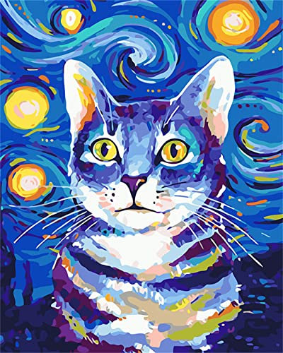 CaptainCrafts Peinture par numéros pour adultes, kit de peinture à l'huile 40x50cm DIY Décoration artisanale de la maison (Sans cadre, Chat étoile)